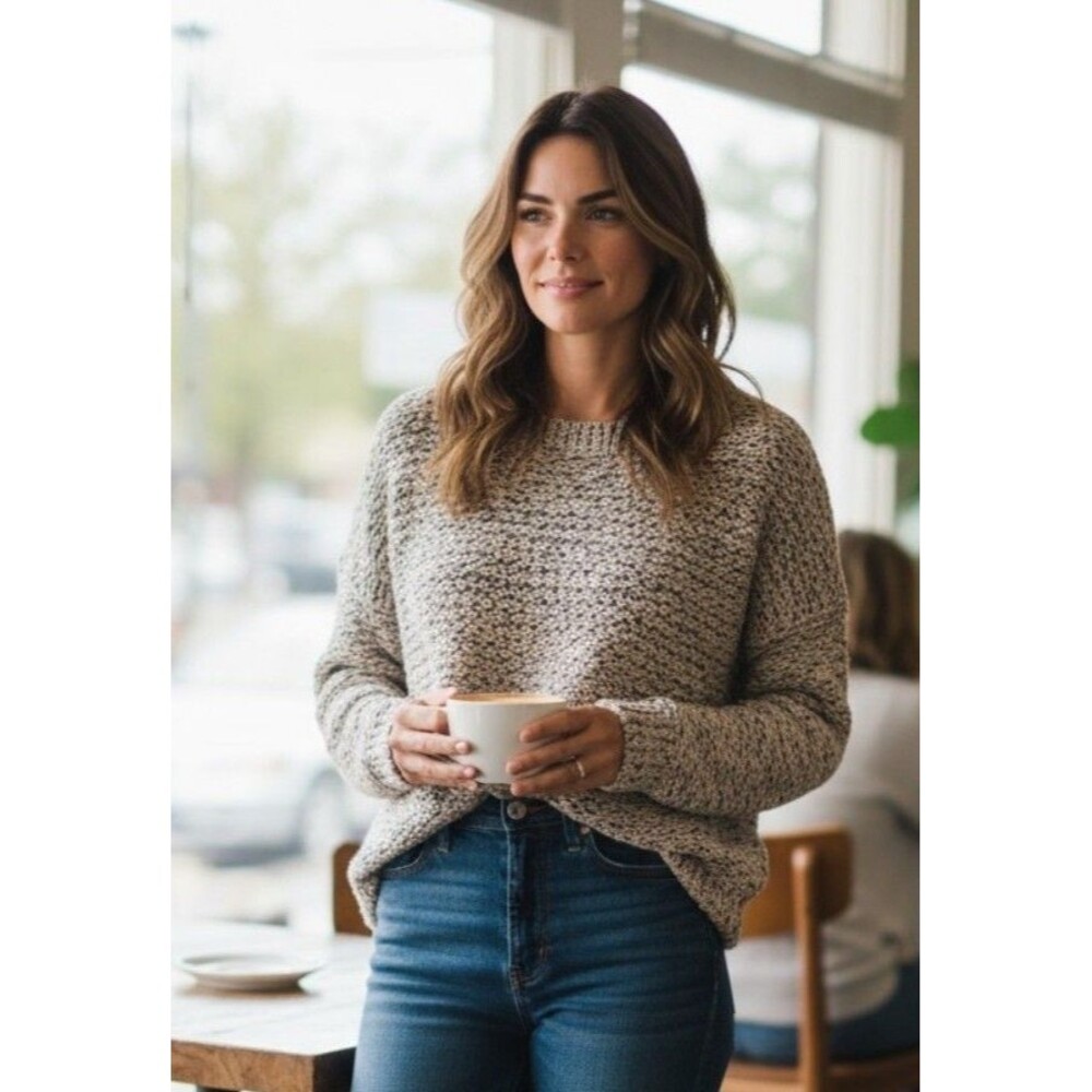 Jennifer Lopez Women’s Small Chunky Knit Sweater Pink Black Cozy Pullover